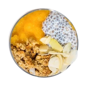 Pudding de Chia avec purée de pêches